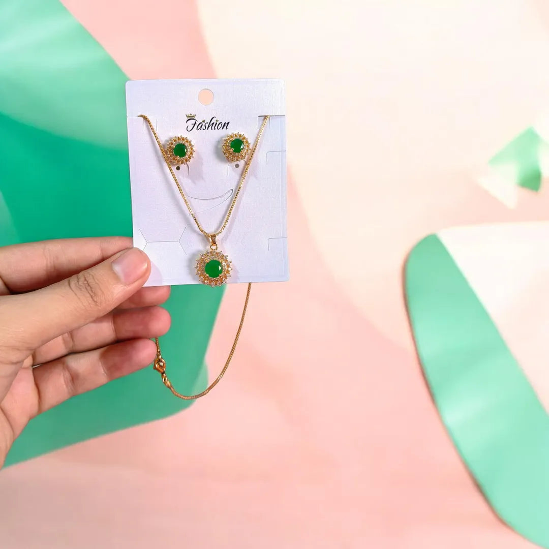Green Crystal Pendant Set for Women Gold Plated