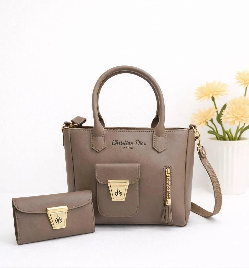 Chloe Diamond Grey Leather Handbag & Wallet Set
