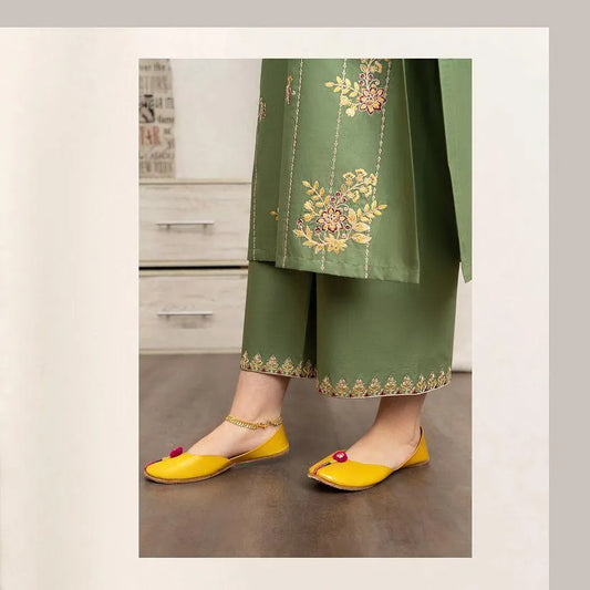 Green Embroidered Lawn 3Pcs Set with Digital Print Dupatta
