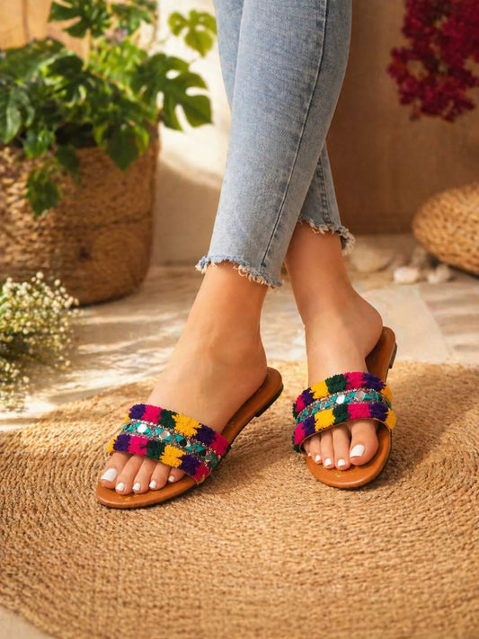 Women's Multicolor Cork Formal Slides Size 36-41