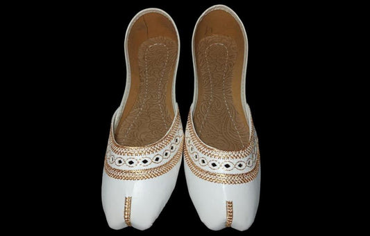 Women's White Embroidered Khussa Shoes Size 6-10
