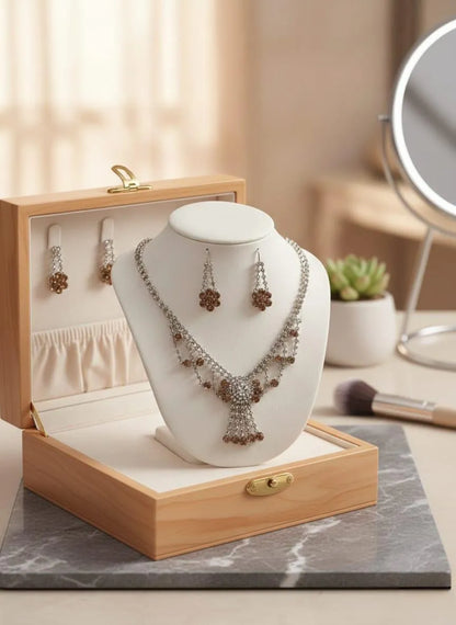 Modern Floral Crystal Necklace Set for Pakistani Women