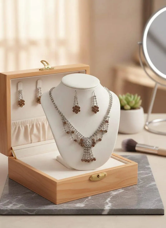 Modern Floral Crystal Necklace Set for Pakistani Women