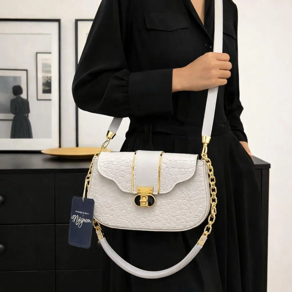 White Leather Shoulder Bag for Women