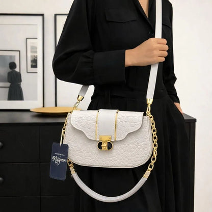 White Leather Shoulder Bag for Women
