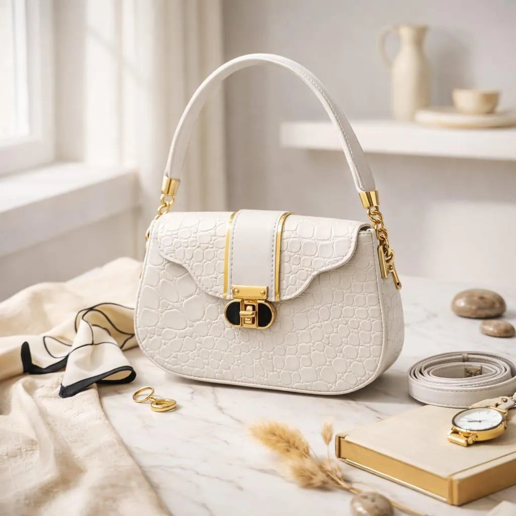 White Leather Shoulder Bag for Women