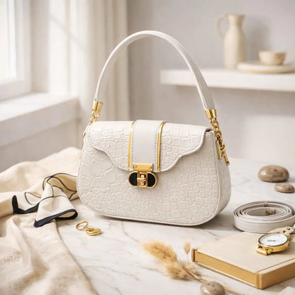 White Leather Shoulder Bag for Women