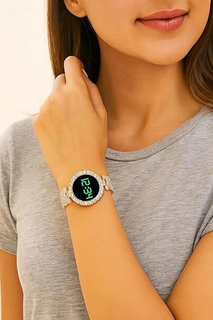 Digital Rose Gold Women's Watch with Diamond Strap