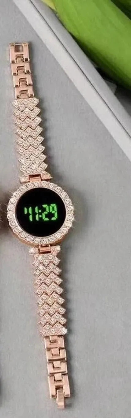 Digital Rose Gold Women's Watch with Diamond Strap