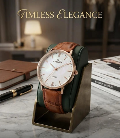 Men's Leather Watch with Green Strap & Gold Dial