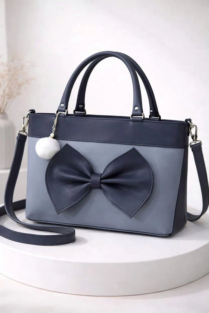 Stylish Blue Bow Shoulder Bag with Long Belt