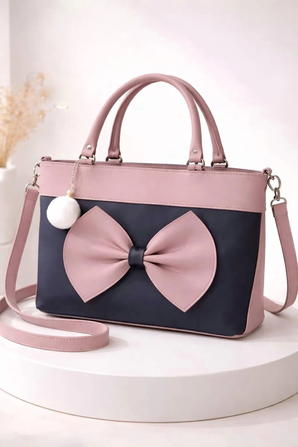 Stylish Blue Bow Shoulder Bag with Long Belt