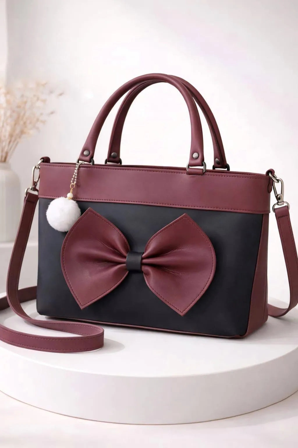 Stylish Blue Bow Shoulder Bag with Long Belt