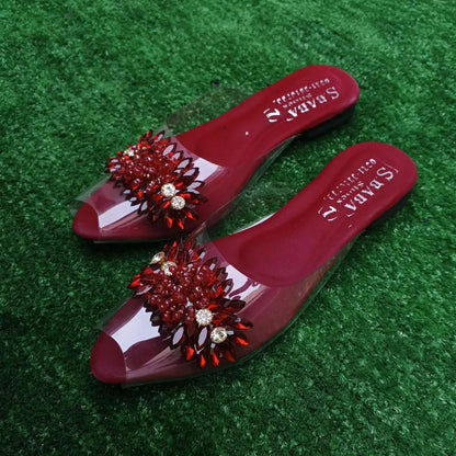 Maroon Gemstone Transparent Slippers for Women