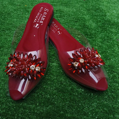 Maroon Gemstone Transparent Slippers for Women