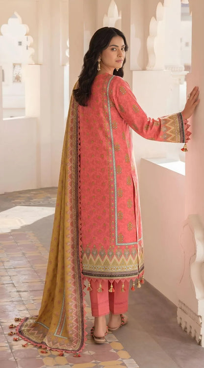 Orange Printed Lawn 3Pcs Women Suit Set