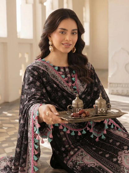 Black Embroidered Pajama Set for Women