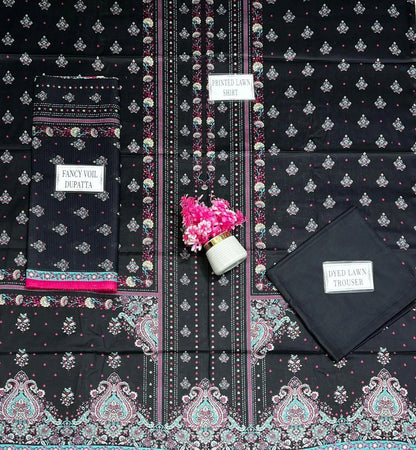 Black Embroidered Pajama Set for Women