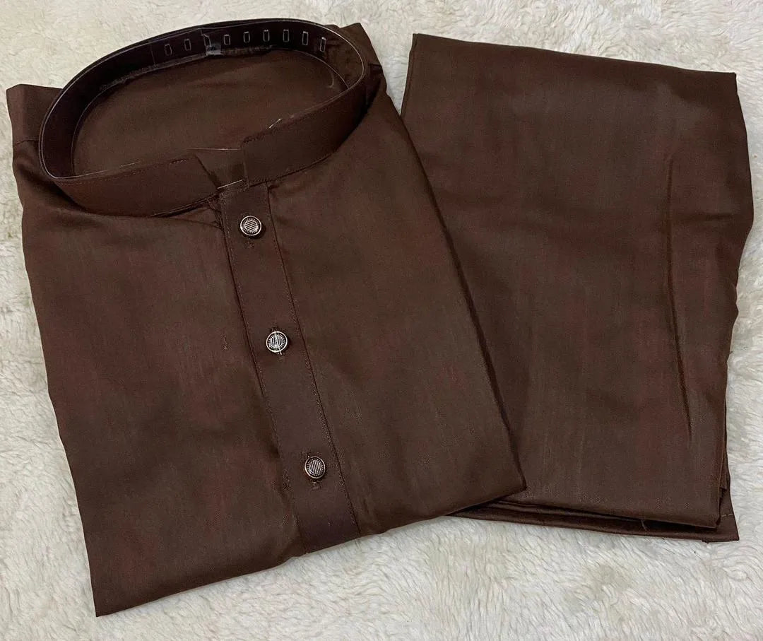 Men's Brown Wash & Wear Shalwar Kameez Set Medium Large