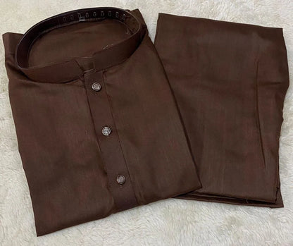 Men's Brown Wash & Wear Shalwar Kameez Set Medium Large