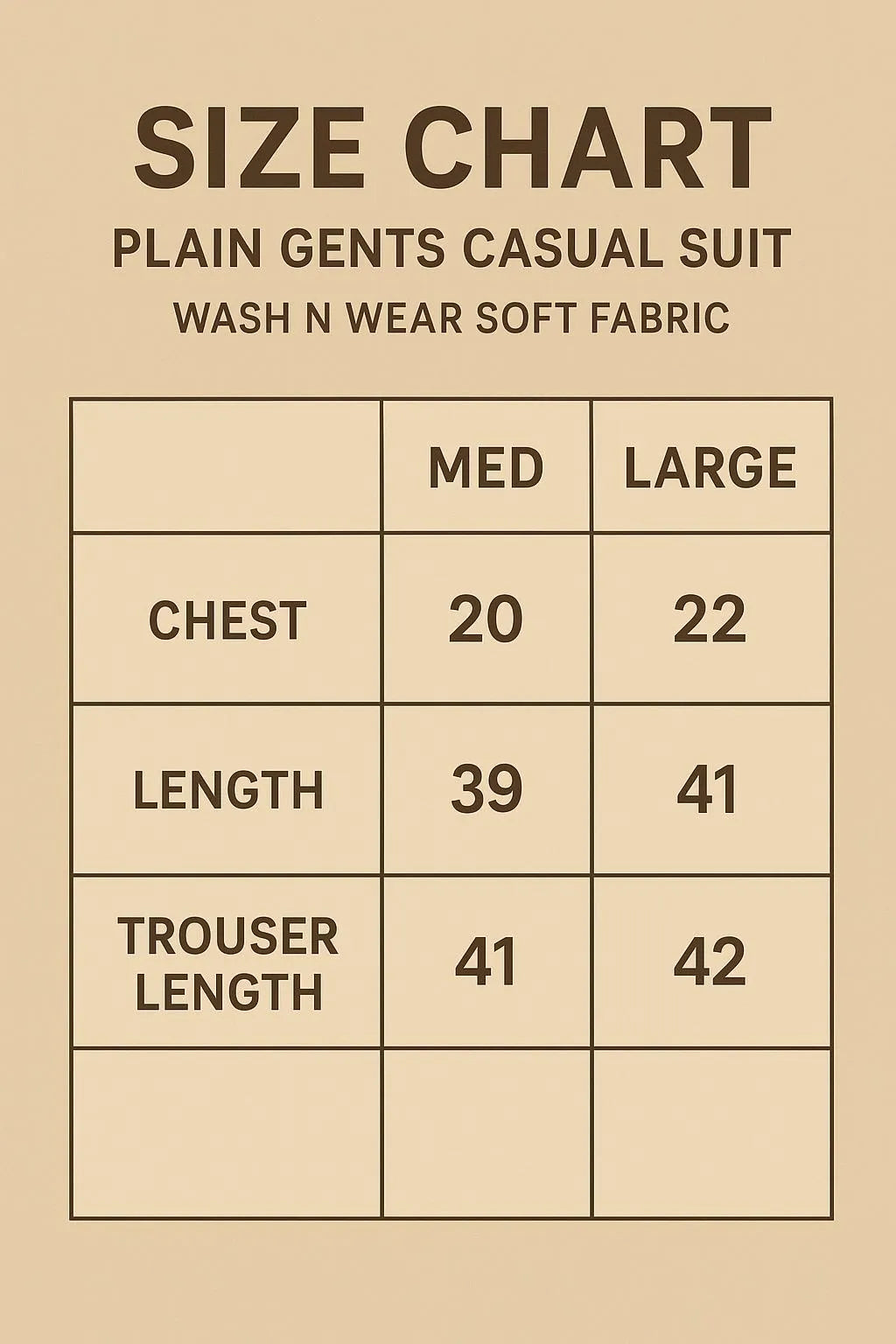Men's Brown Wash & Wear Shalwar Kameez Set Medium Large