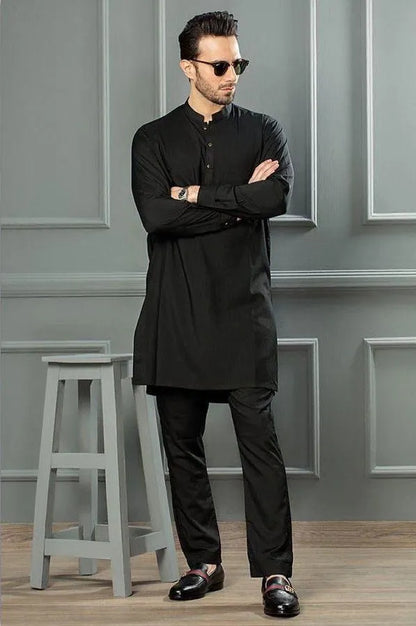 Men's Black Wash & Wear Shalwar Kameez Medium to Large