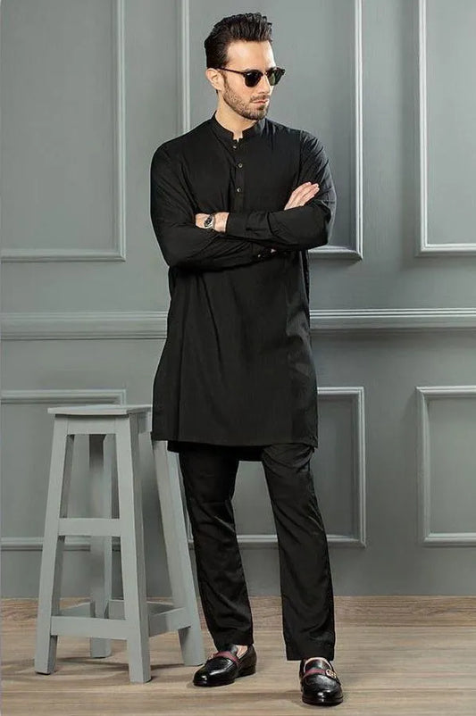 Men's Black Wash & Wear Shalwar Kameez Medium to Large