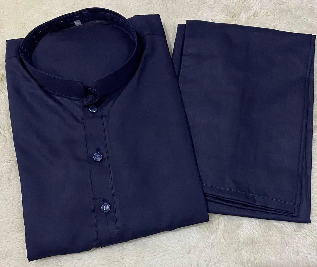 2 Pcs Men’s Stitched Wash And Wear Plain Shalwar Kameez
