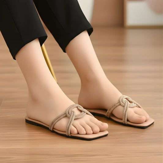 Peach Grace Knot Women's Flat Sandals Size 36-41 Rexine Casual Formal Semi-Formal