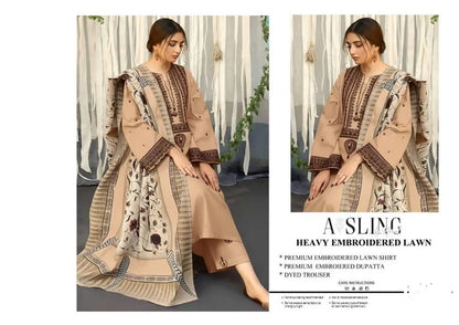 Brown Heavy Embroidered Lawn 3Pcs Set