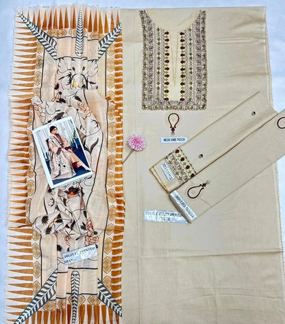 Brown Heavy Embroidered Lawn 3Pcs Set