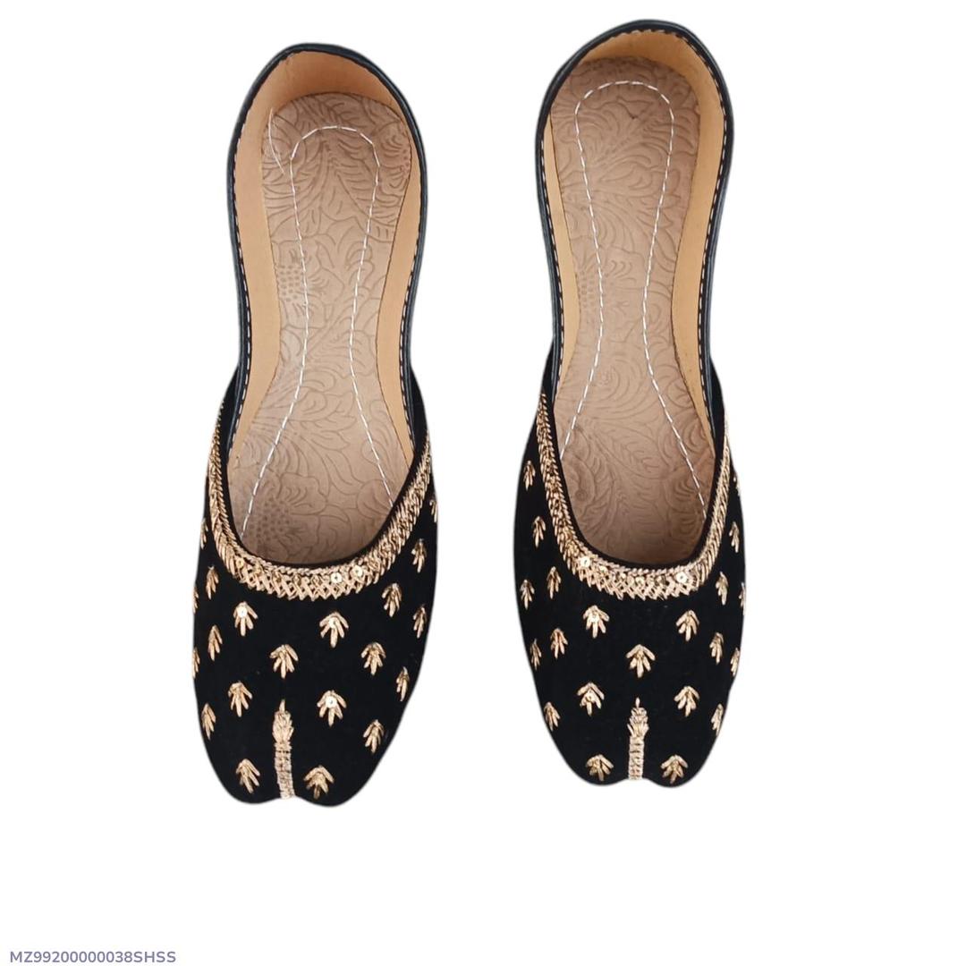 Women's Velvet Khussa Shoes Gold Thread Work