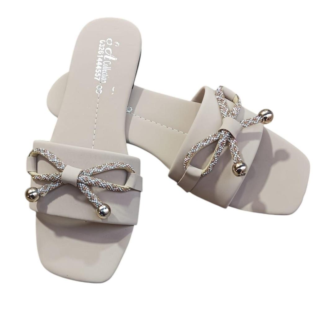 Women's Casual Digger Flats Beige Bow Rhinestone