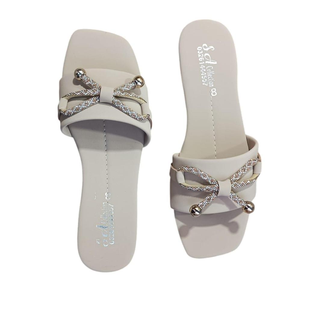 Women's Casual Digger Flats Beige Bow Rhinestone