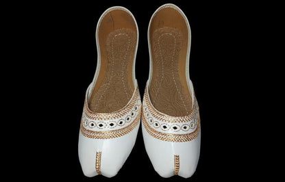 Women's White Embroidered Khussa Shoes Size 6-10