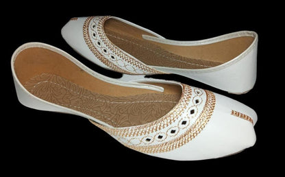 Women's White Embroidered Khussa Shoes Size 6-10